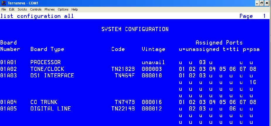 Начальный фрагмент конфигурации оборудования УПАТС Definity CMC