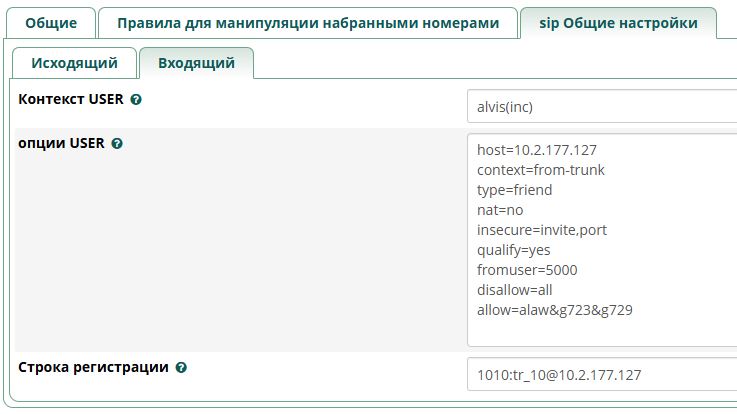 Конфигурация входящего транка Asterisk