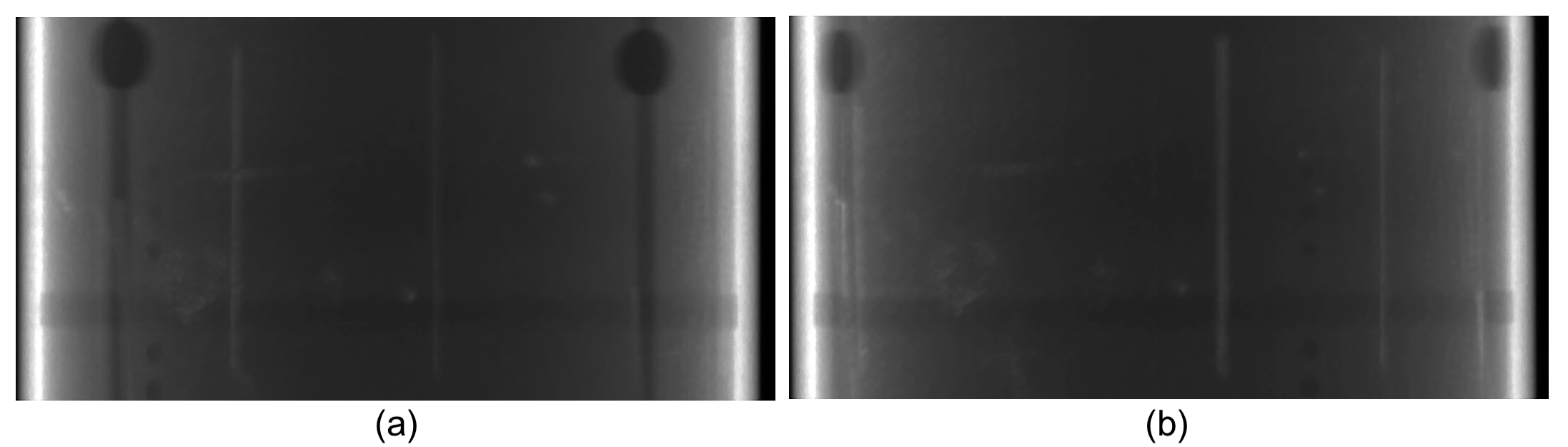 Projections with intensities of unabsorbed radiation for angles of 45 degrees and -25 degrees