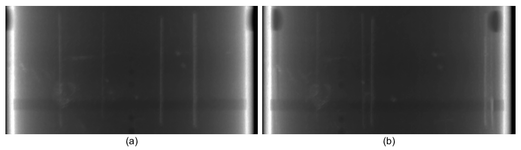Projections with intensities of unabsorbed radiation for angles of 0 degrees and 25 degrees